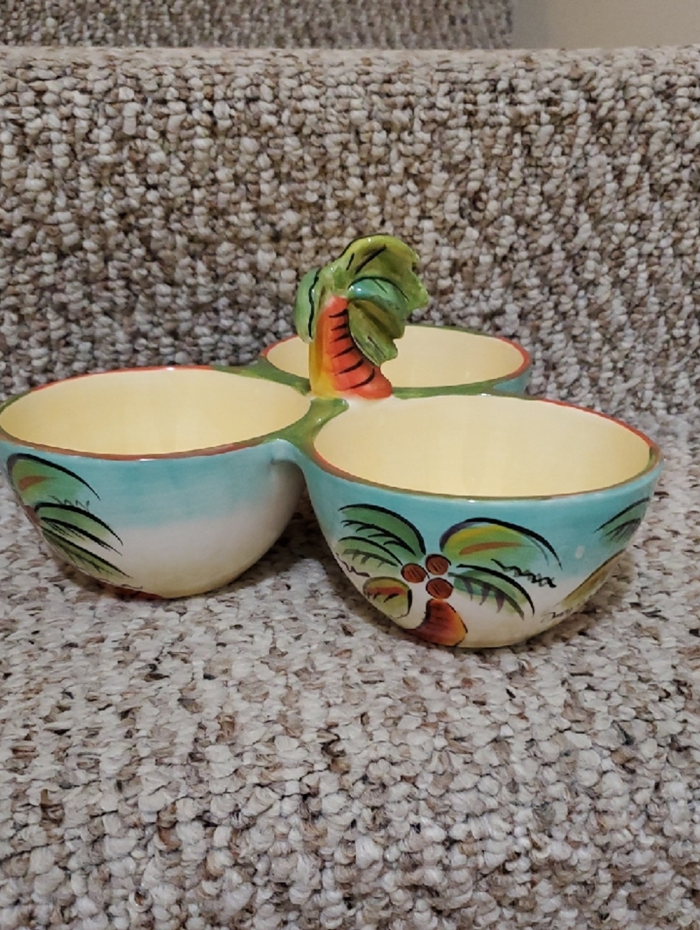 Clay Art "Palm Trees" 3-Bowl Condiment Dish